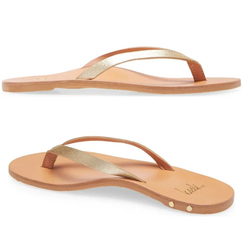 Beek Seabird Thong Flip Flop Slide SANDALS Size 7 Platinum Honey Leather NEW - Picture 4 of 14